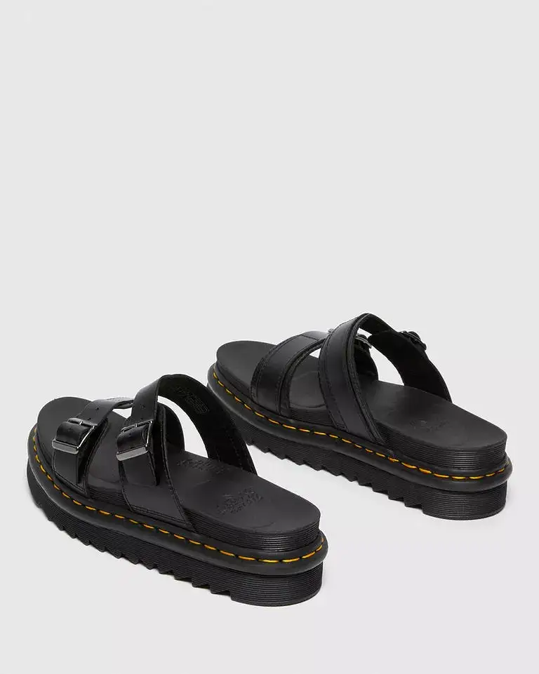 Doc Martens UNISEX MYLES BRANDO LEATHER BUCKLE SLIDE SANDALS (Black)