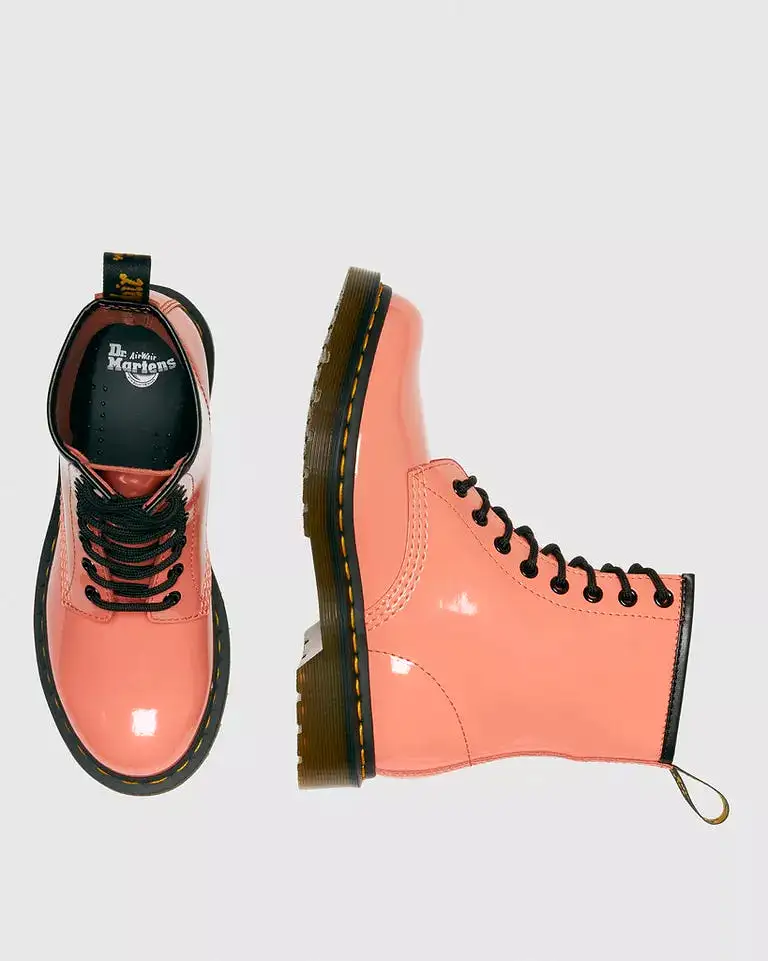 Doc Martens Women's 1460 PATENT LEATHER LACE UP BOOTS (CORAL LUCIDO)