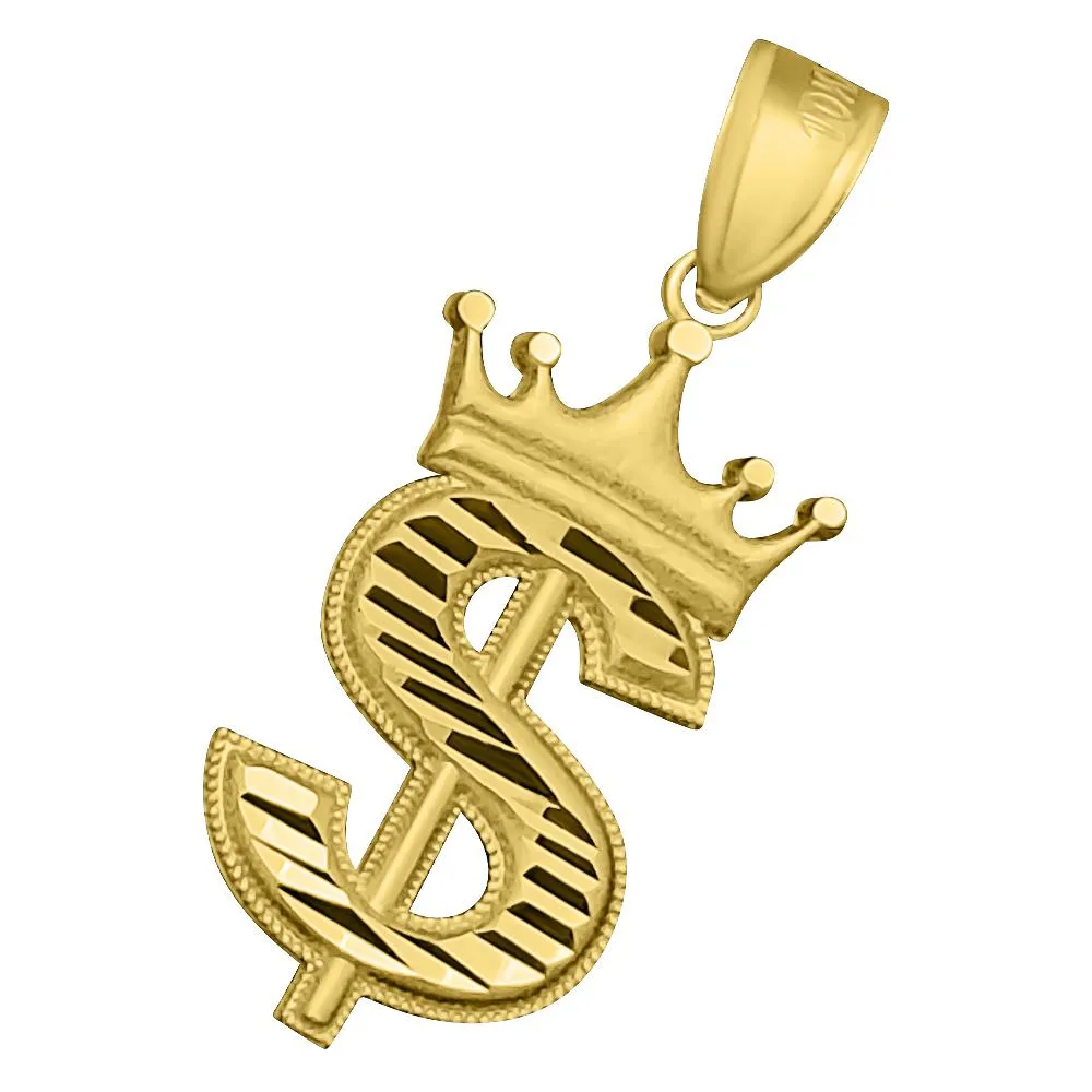 Dollar Sign Crown DC 10K Yellow Gold Pendant