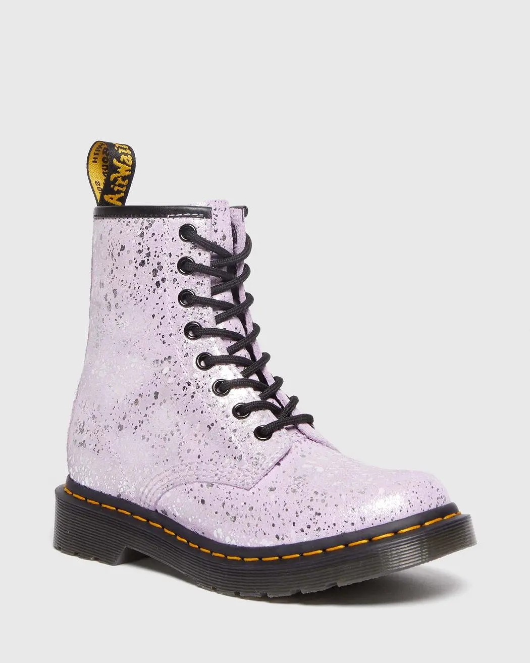 Dr Marten's  UNISEX 1460 METALLIC SPLATTER SUEDE LACE UP BOOTS (Lilac Metalic Paint Splatter)