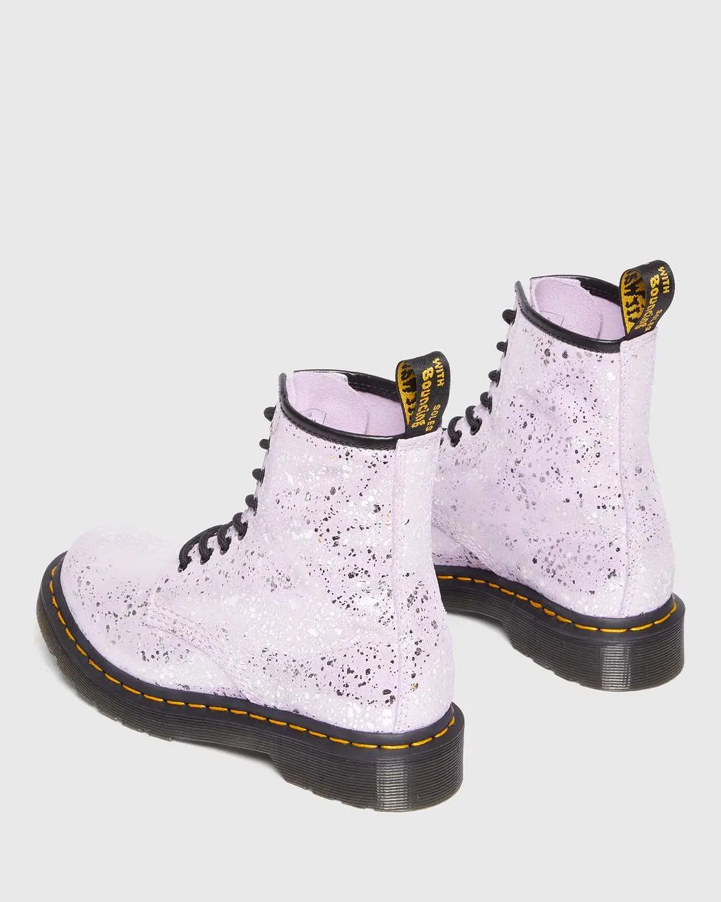 Dr Marten's  UNISEX 1460 METALLIC SPLATTER SUEDE LACE UP BOOTS (Lilac Metalic Paint Splatter)