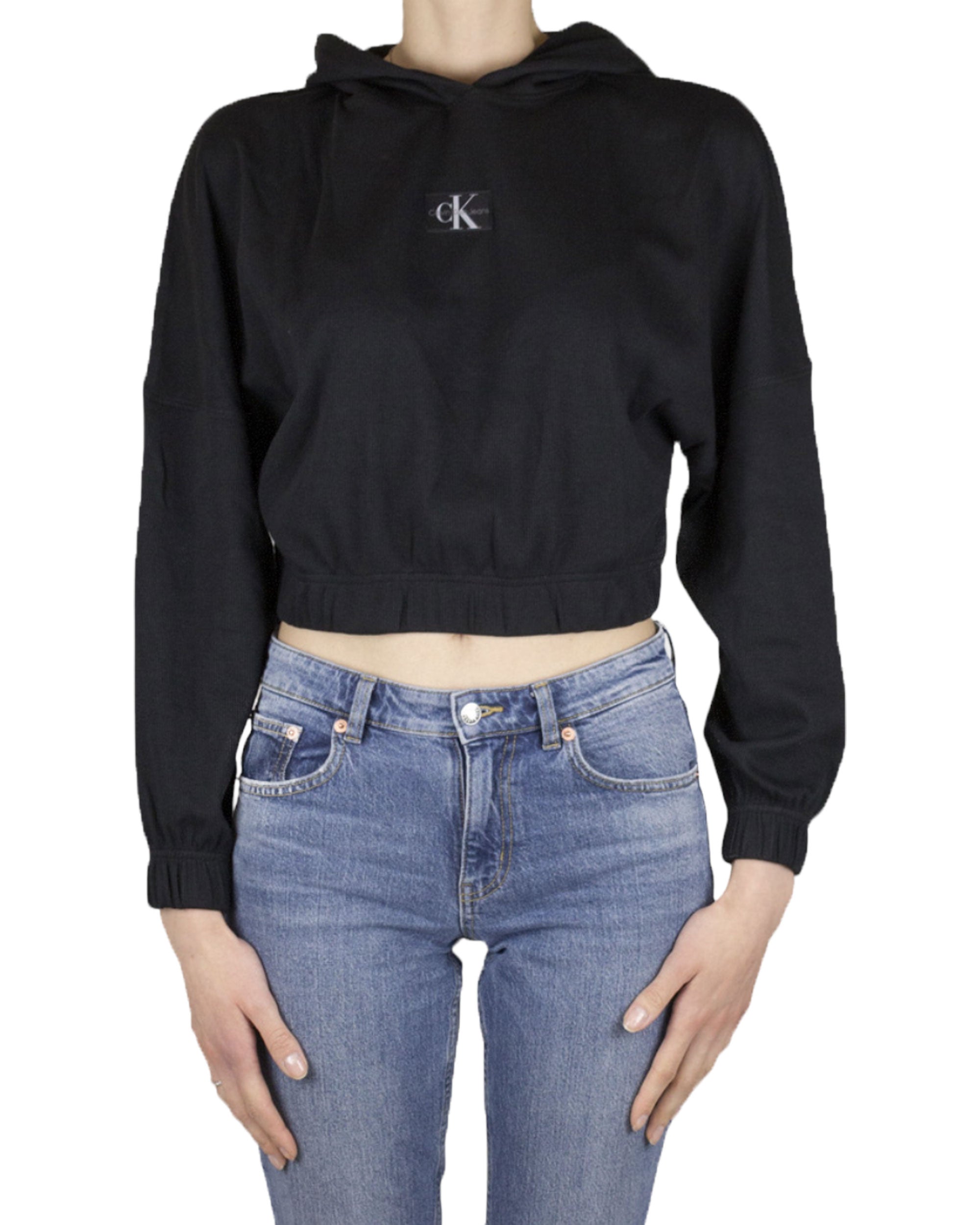 Felpa Donna Calvin Klein Badge Rib Hoodie Nero