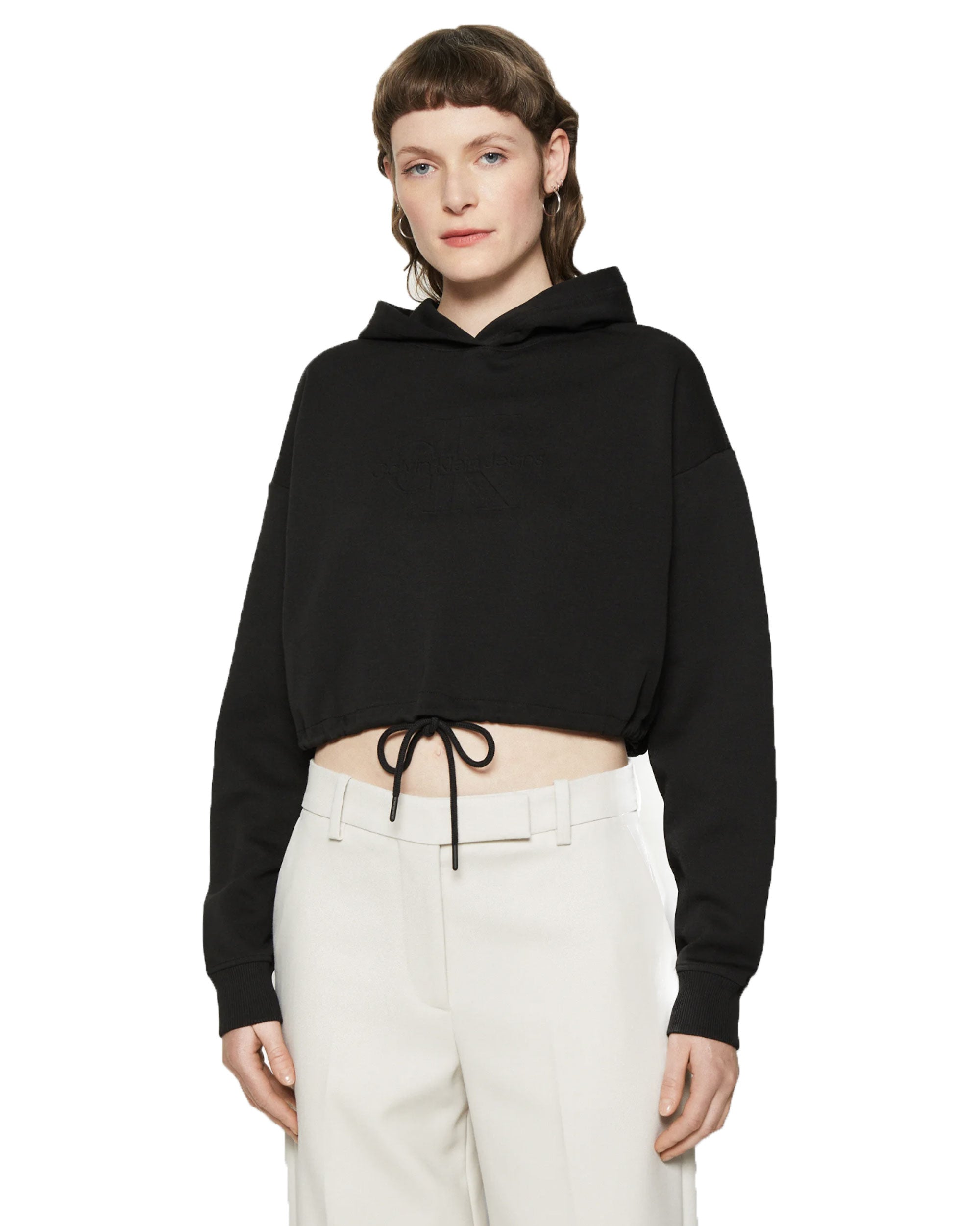 Felpa Donna Calvin Klein Embossed Monologo Hoodie Nero