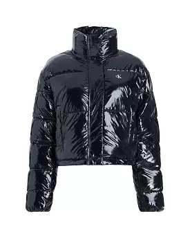 Giacca Donna Calvin Klein Cropped Shiny Puffer Nero