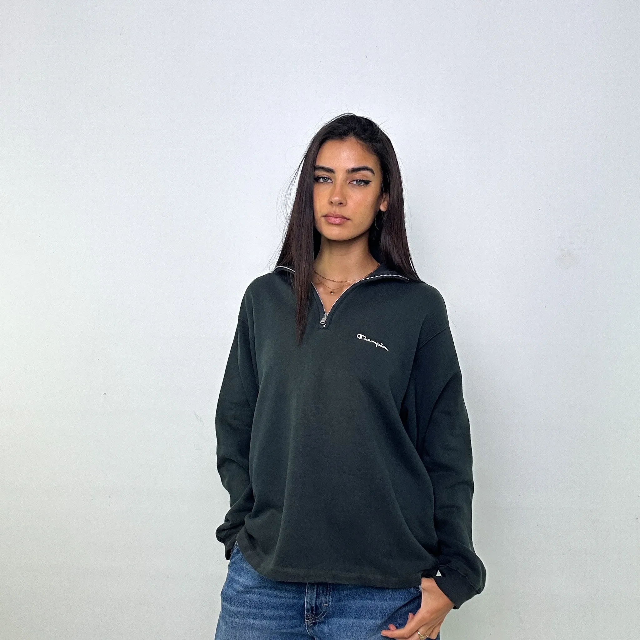 Green 90s Champion 1/4 Zip Sweatshirt (L)