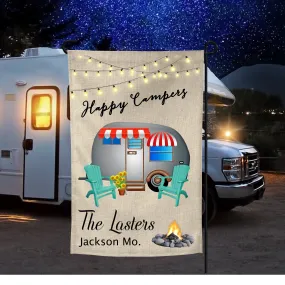 Happy Camper Flag, Burlap Garden Flag, Personalized Flag, Campground Flag, Home Flag