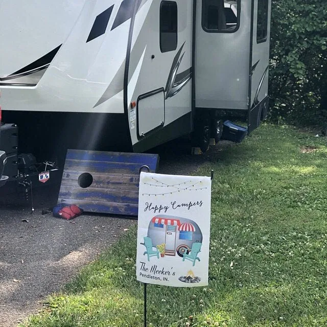 Happy Camper Flag, Burlap Garden Flag, Personalized Flag, Campground Flag, Home Flag