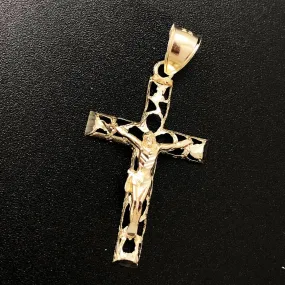 Hollow Domed Jesus Crucifix Nugget Cross DC 10K Yellow Gold Pendant