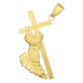 Jesus Carrying Cross DC 10K Yellow Gold Pendant