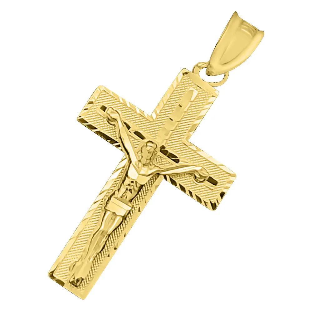 Jesus Crucifix Clean Cross DC 10K Yellow Gold Pendant