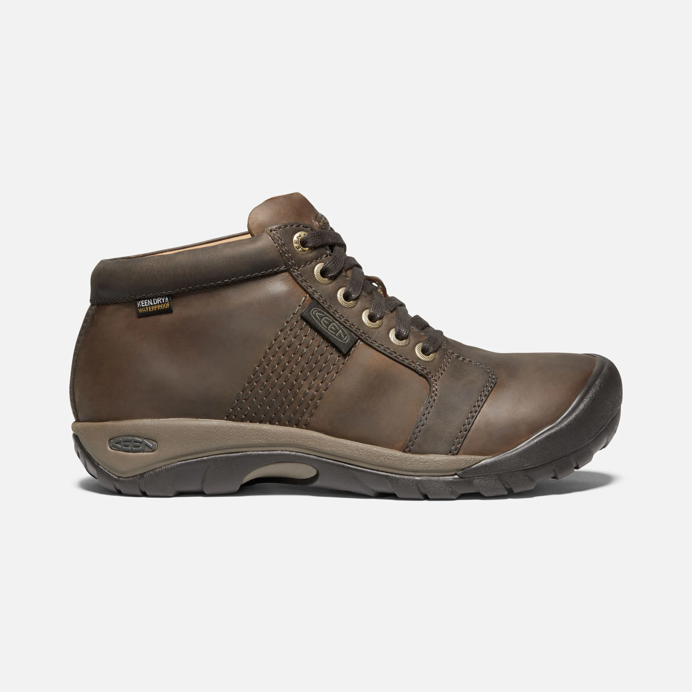 Keen Mens Austin Mid Waterproof Boot- Chocolate Brown Leather