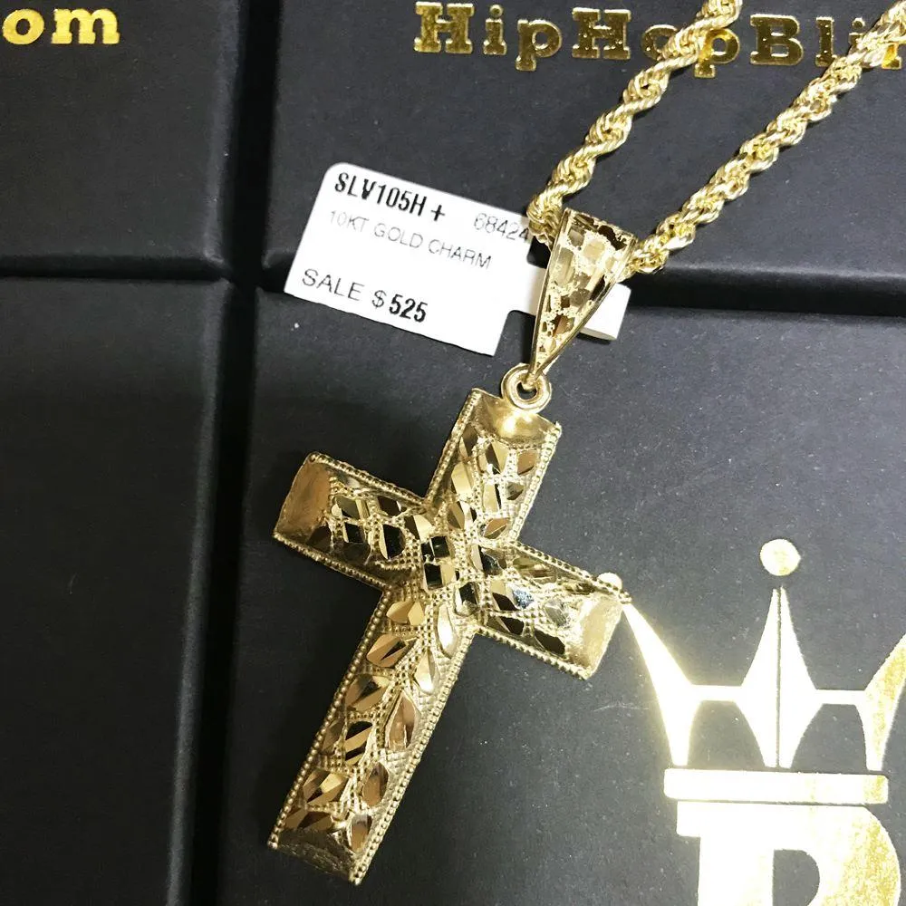 Large Domed Nugget Cross DC Pendant in 10K Yellow Gold