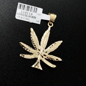 Marijuana Pot Leaf Medium DC 10K Yellow Gold Pendant