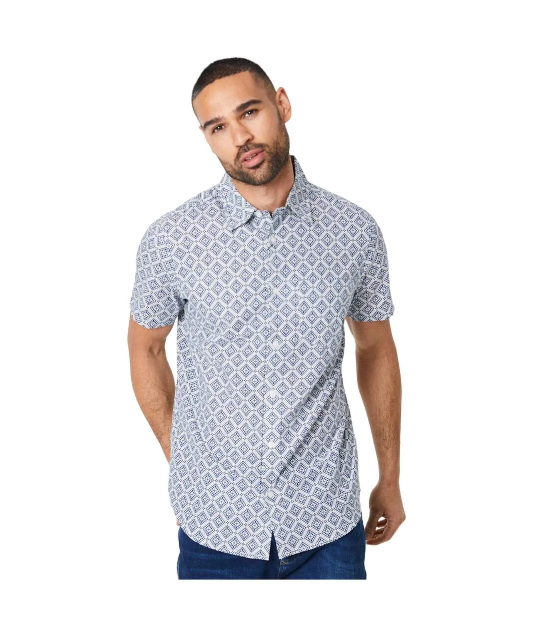 Mens diamond tile print short-sleeved shirt blue Burton