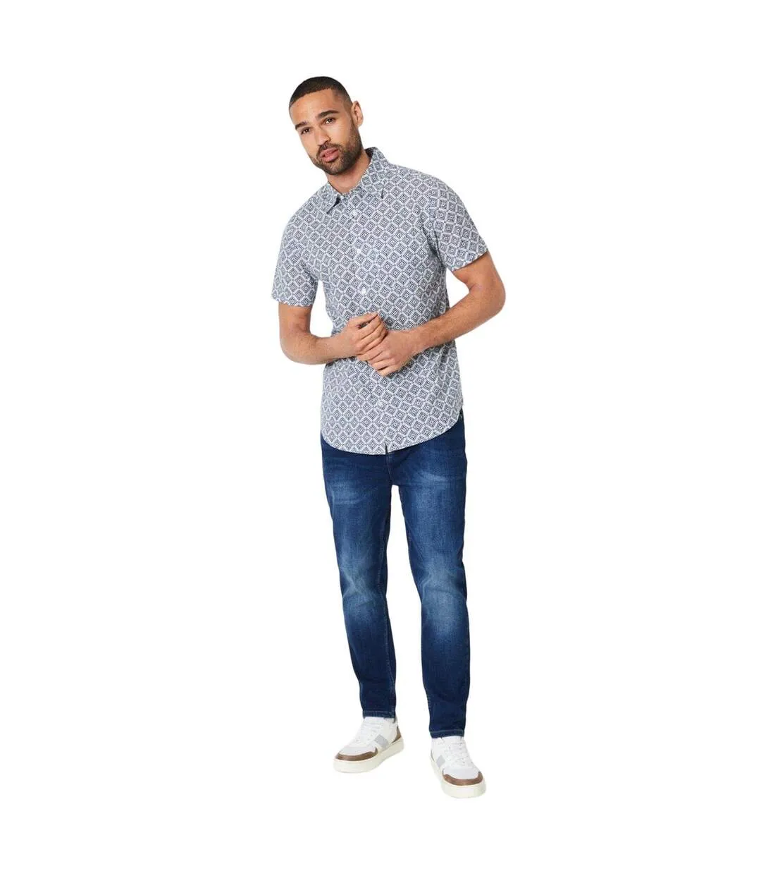 Mens diamond tile print short-sleeved shirt blue Burton