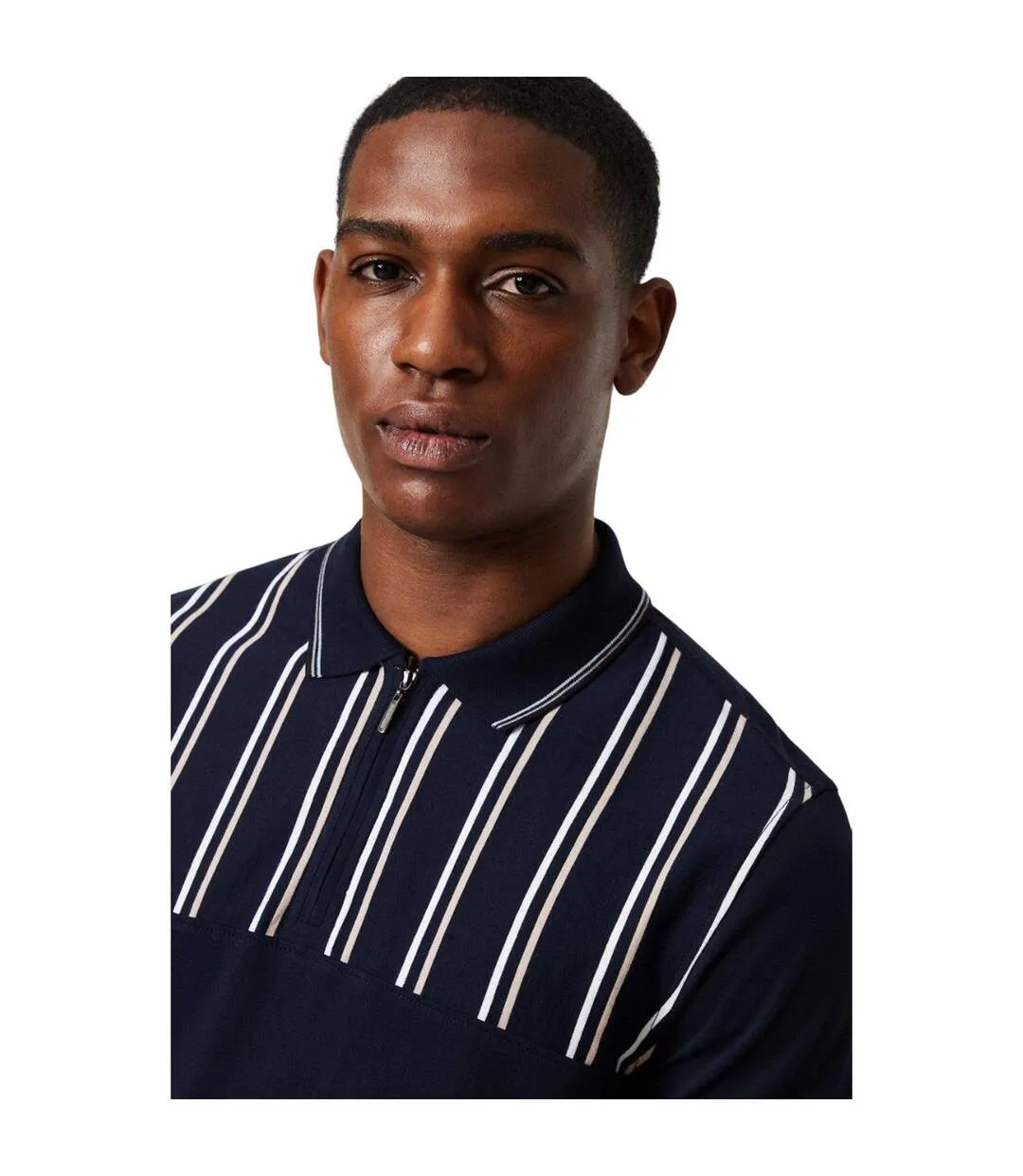 Mens mini stripe zip neck polo shirt navy Burton