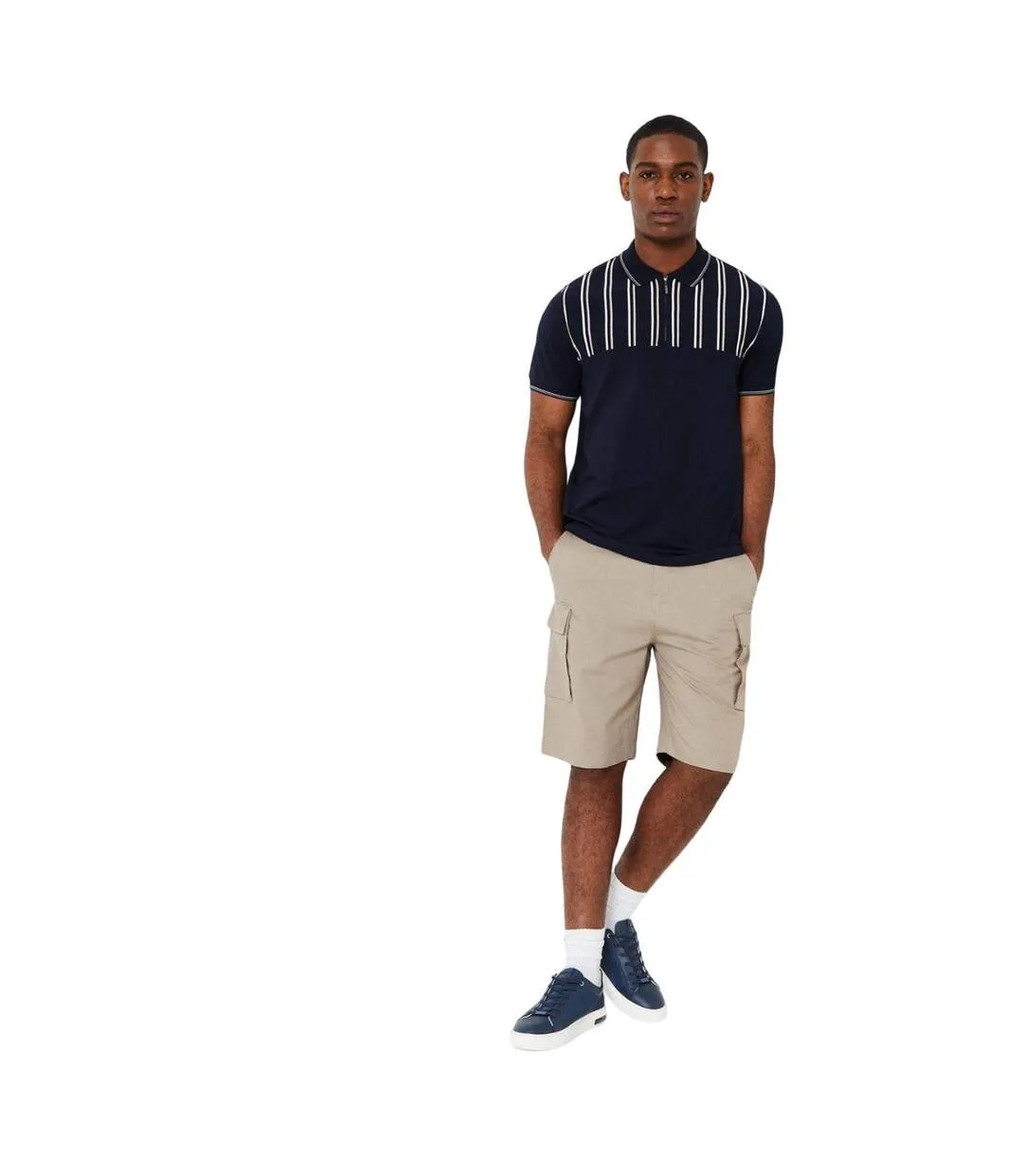 Mens mini stripe zip neck polo shirt navy Burton