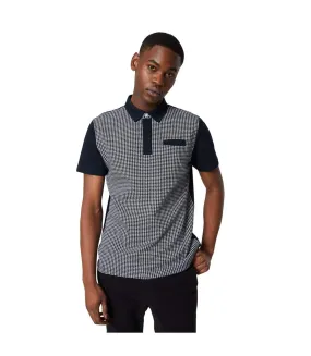 Mens puppytooth panelled polo shirt navy Burton