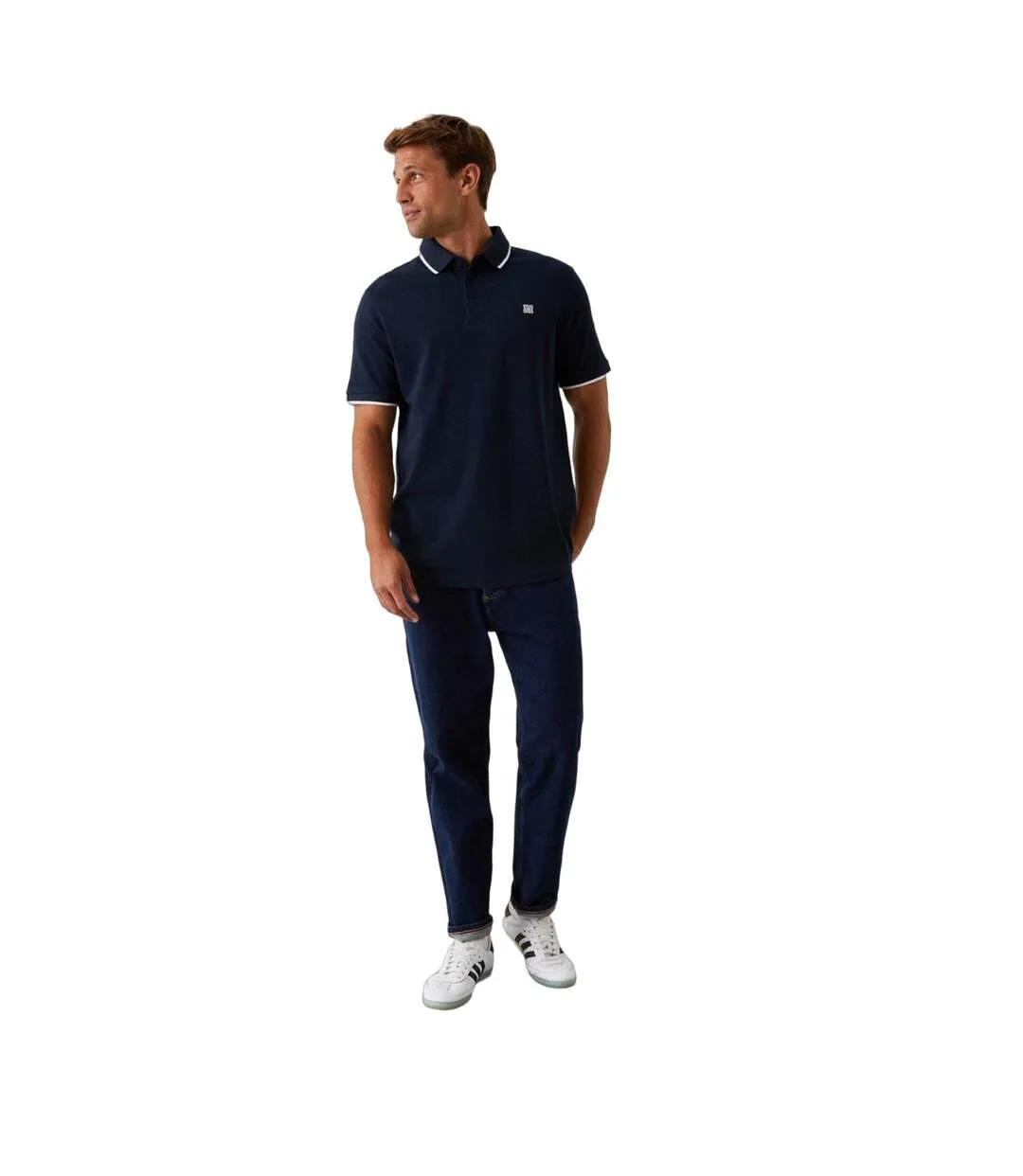 Mens yarn dyed stripe pique polo shirt navy Burton