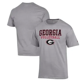 Men's Champion Heather Gray Georgia Bulldogs Stack Logo Volleyball Powerblend T-Shirt