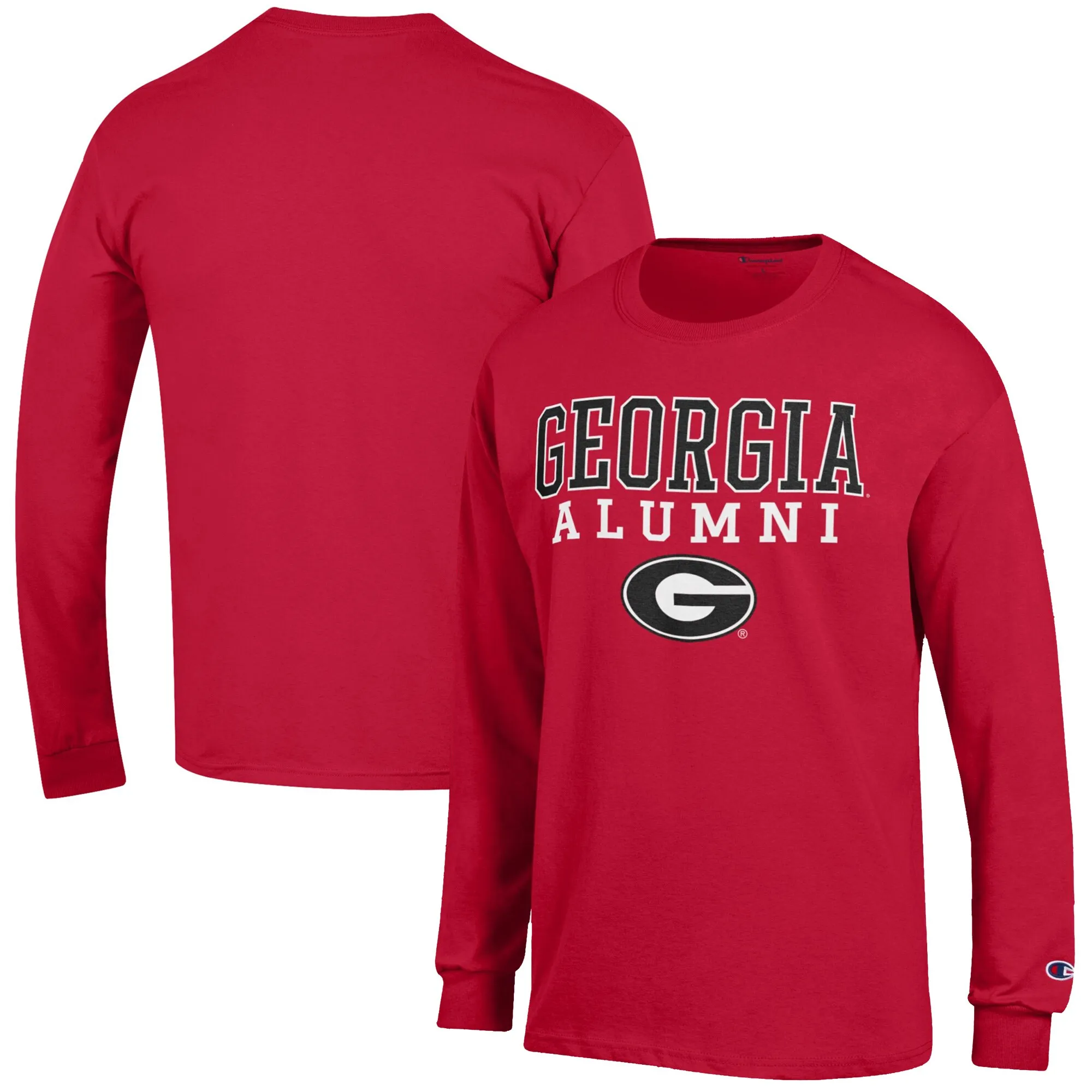 Men's Champion  Red Georgia Bulldogs Alumni Logo Stack Long Sleeve T-Shirt