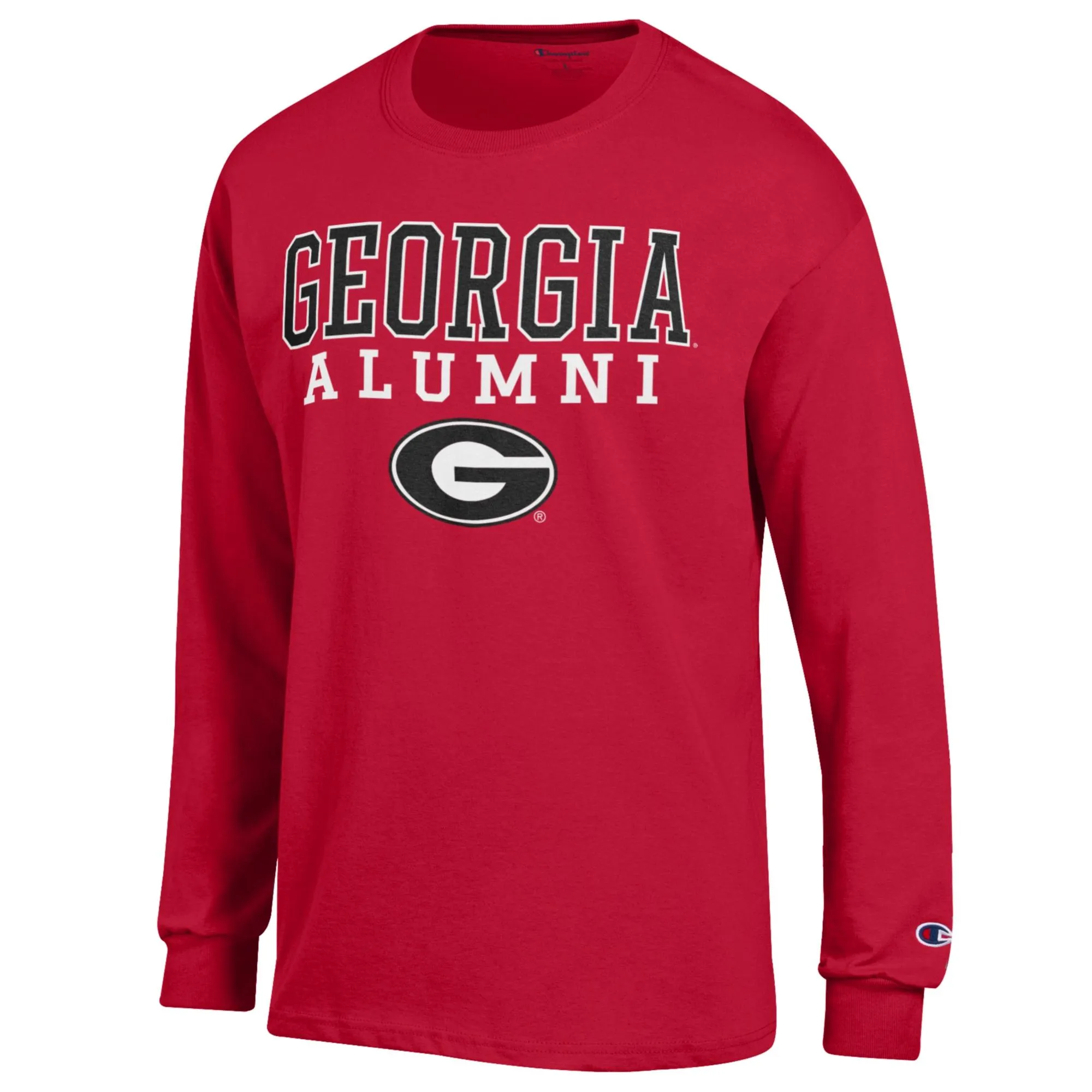 Men's Champion  Red Georgia Bulldogs Alumni Logo Stack Long Sleeve T-Shirt