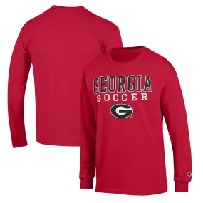 Men's Champion Red Georgia Bulldogs Soccer Stack Logo Long Sleeve T-Shirt