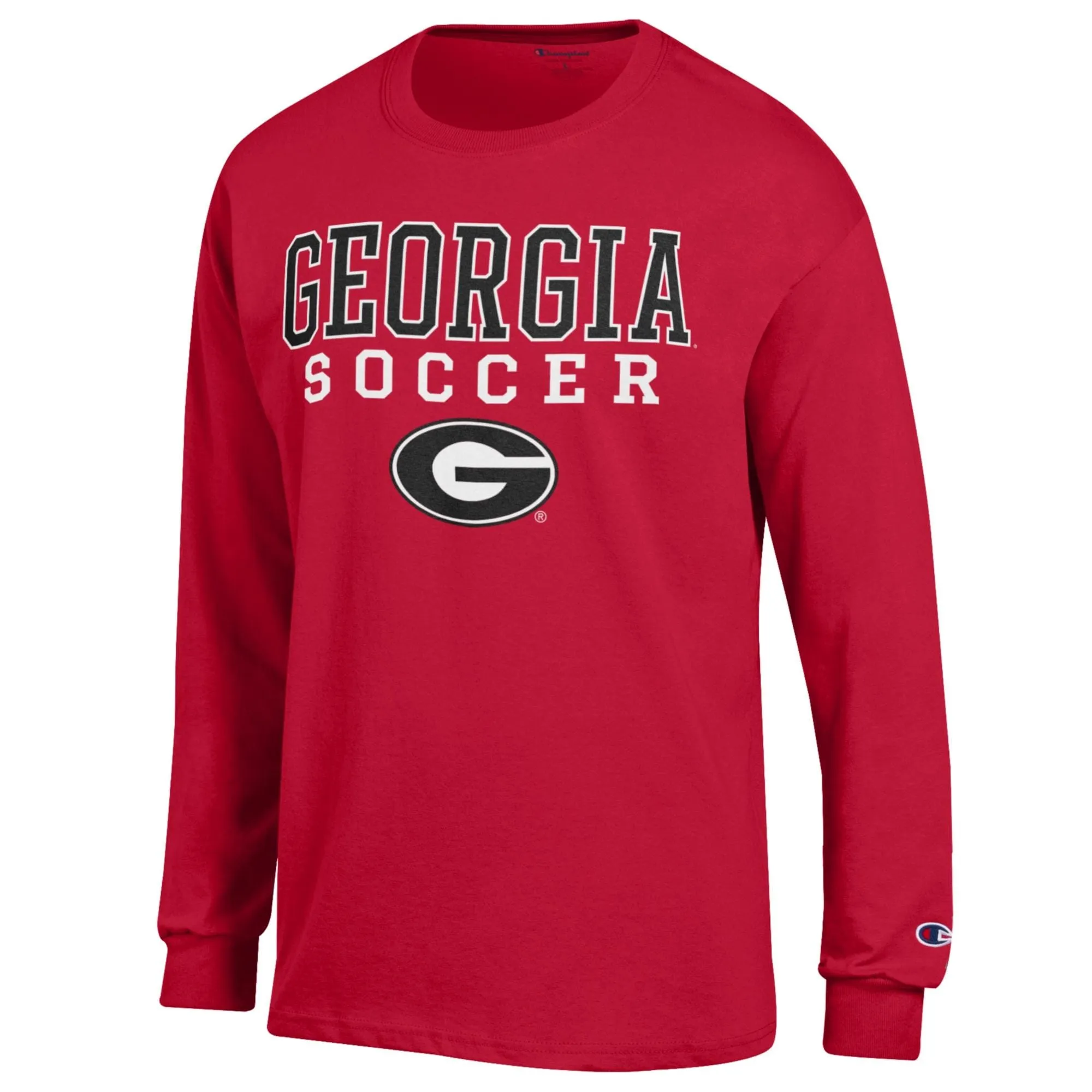 Men's Champion Red Georgia Bulldogs Soccer Stack Logo Long Sleeve T-Shirt