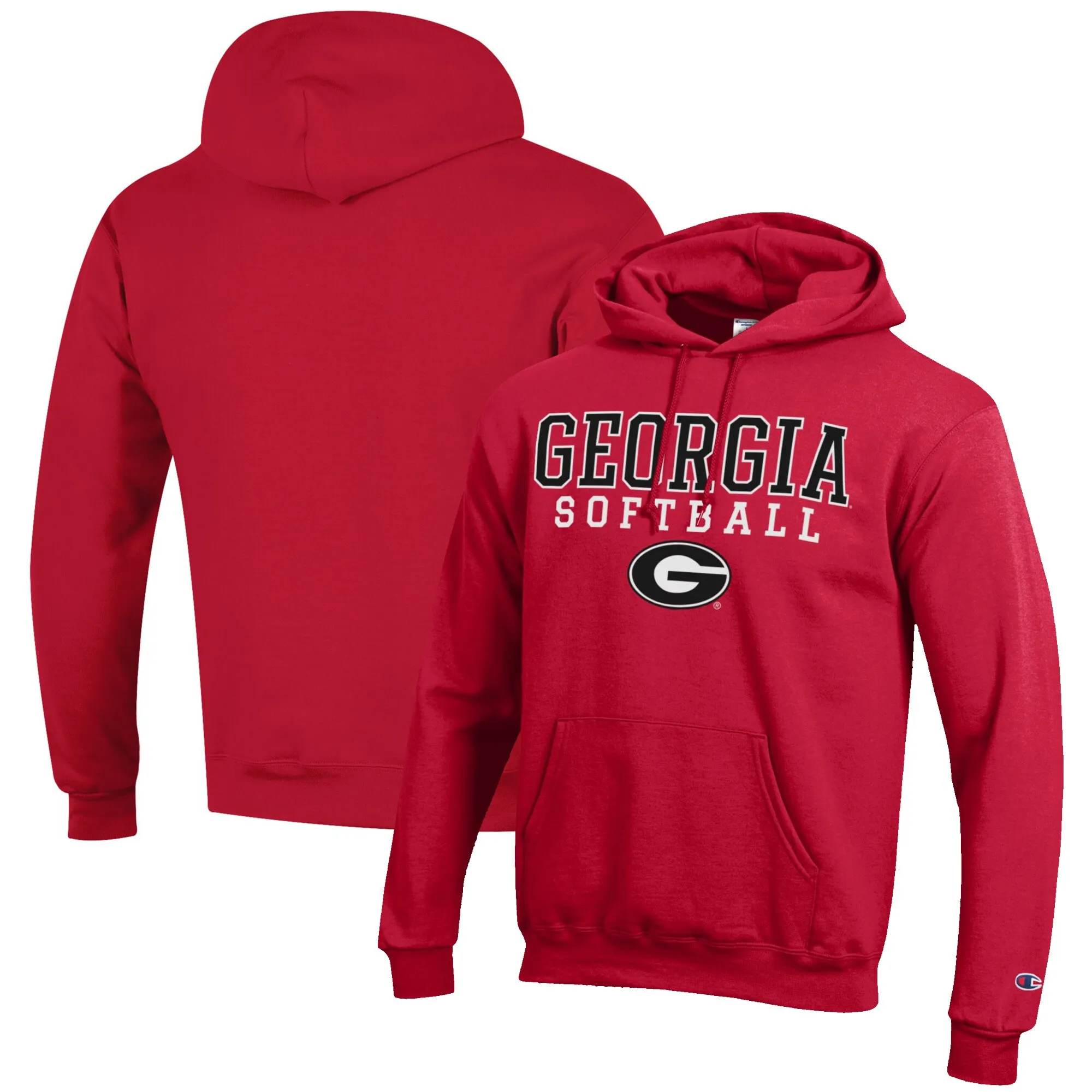 Men's Champion Red Georgia Bulldogs Softball Stack Pullover Hoodie