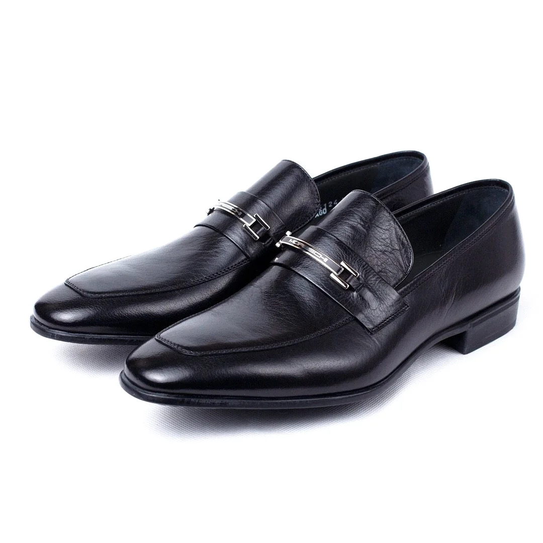 MORESCHI Santiago Signature Buffalo Leather Loafer - Black