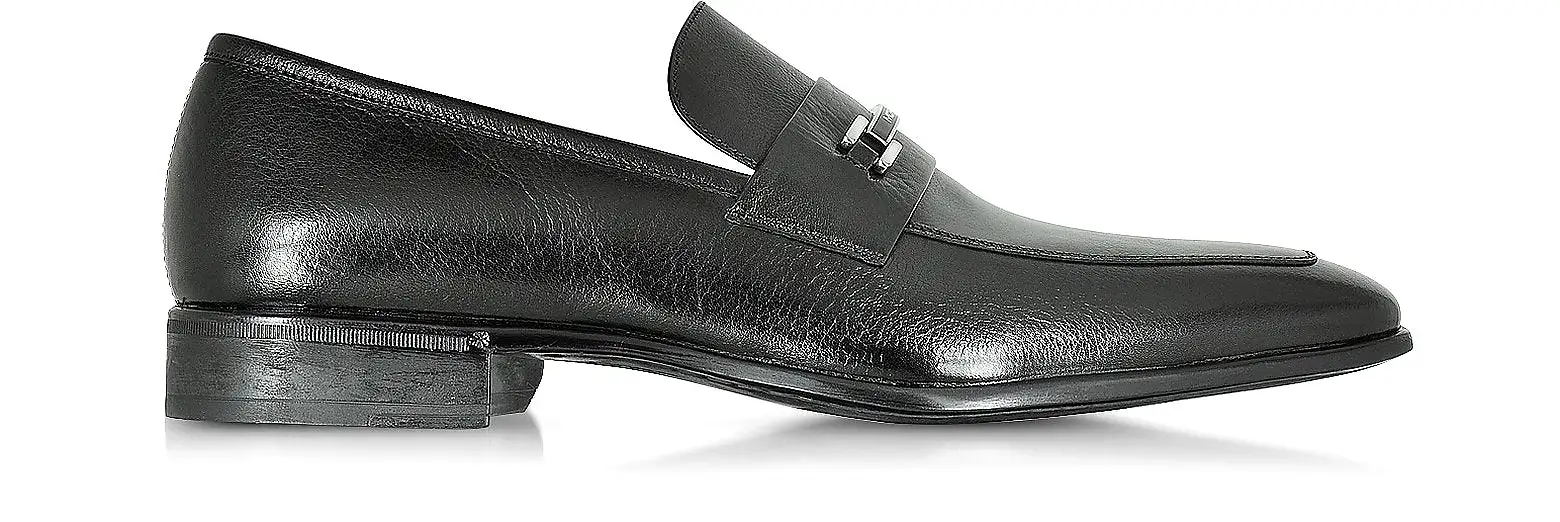 MORESCHI Santiago Signature Buffalo Leather Loafer - Black