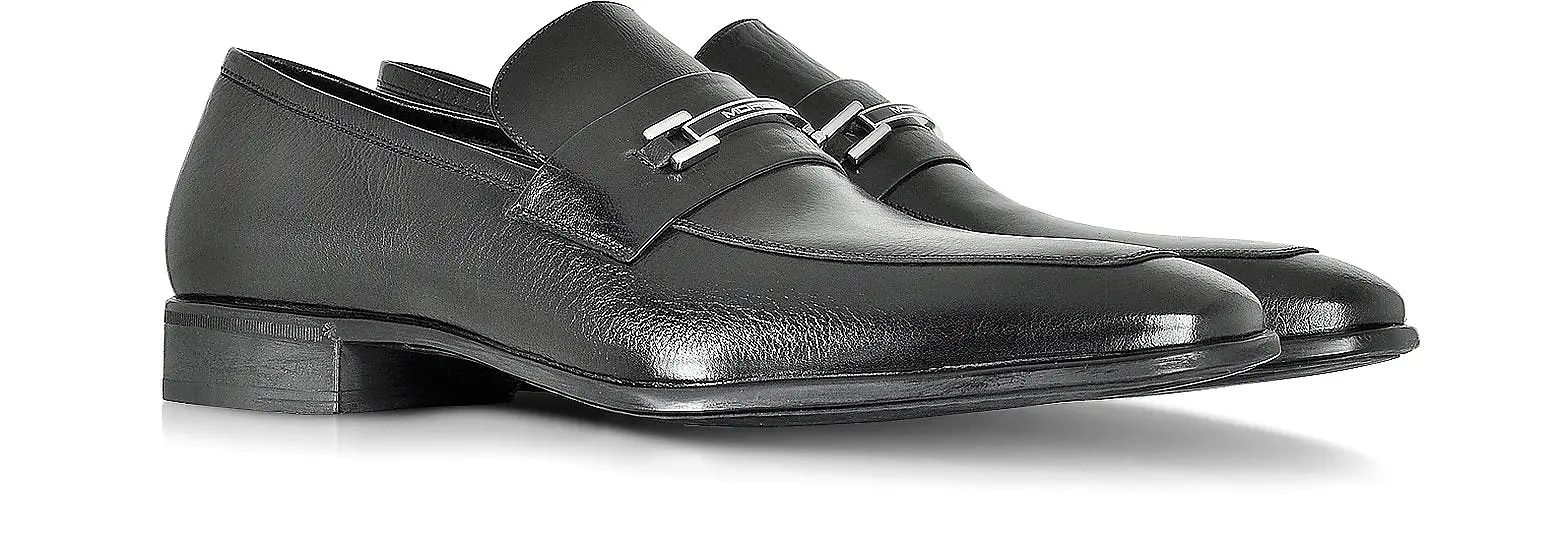 MORESCHI Santiago Signature Buffalo Leather Loafer - Black