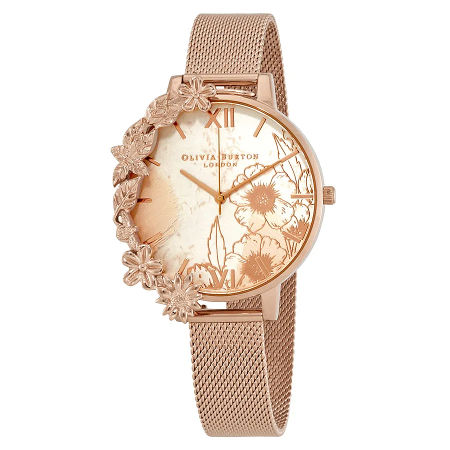 Olivia Burton - Abstract Florals Rose Gold Mesh