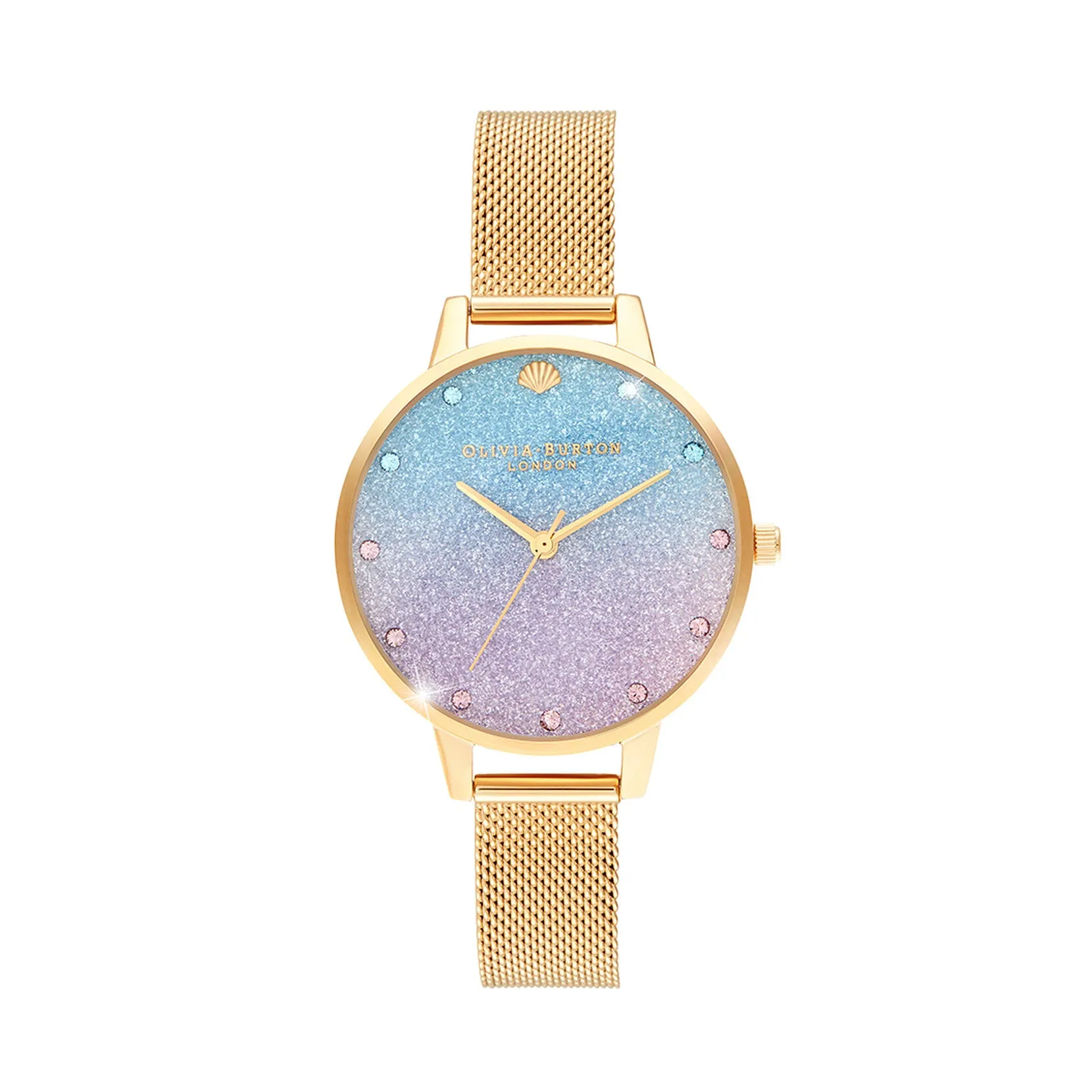 Olivia Burton Glitter Ombre Demi Dial Sparkle Markers Gold Mesh Watch OB16US48