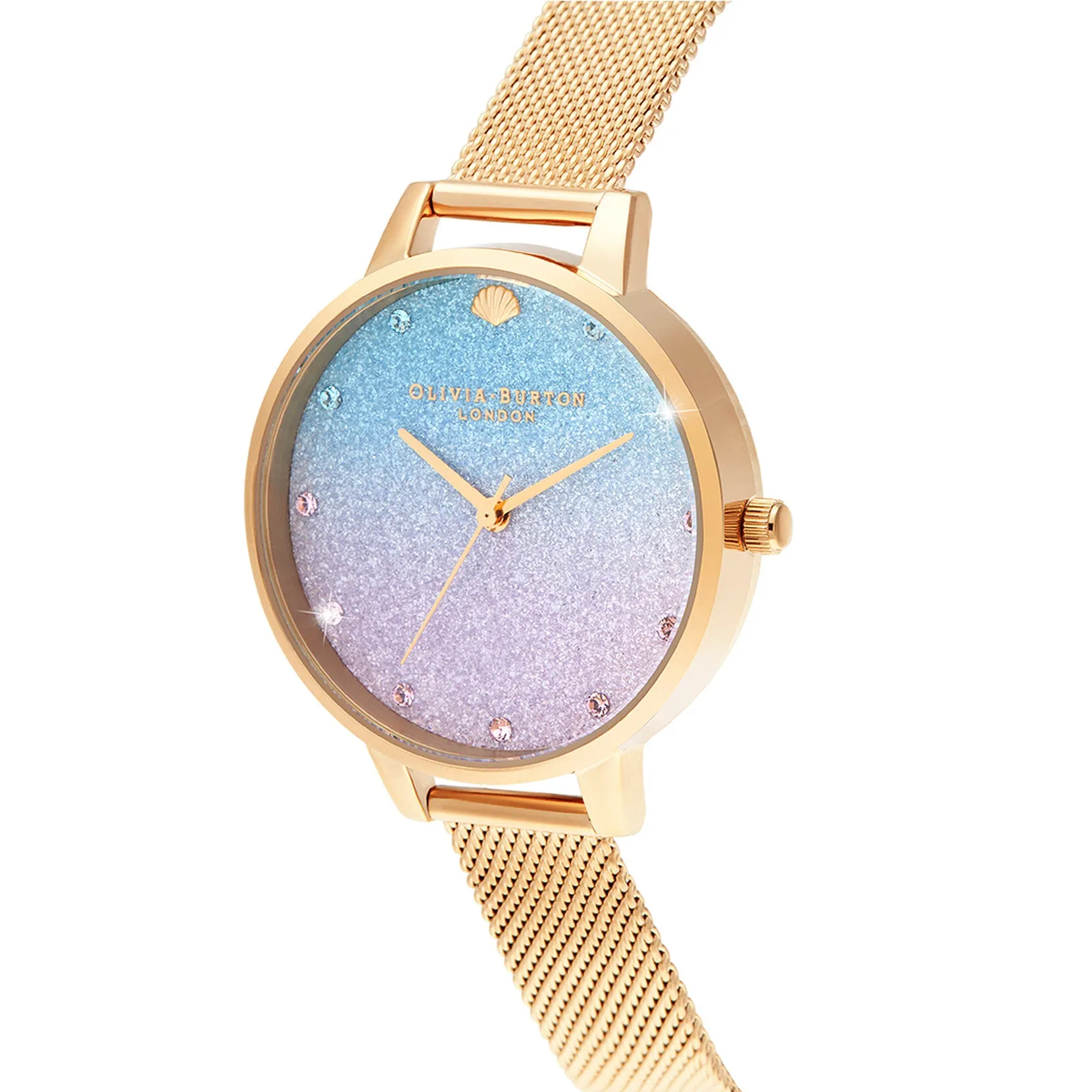 Olivia Burton Glitter Ombre Demi Dial Sparkle Markers Gold Mesh Watch OB16US48