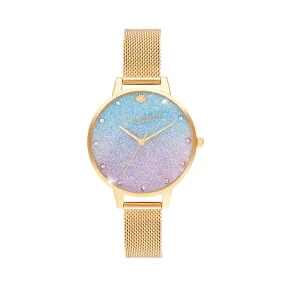 Olivia Burton Glitter Ombre Demi Dial Sparkle Markers Gold Mesh Watch OB16US48