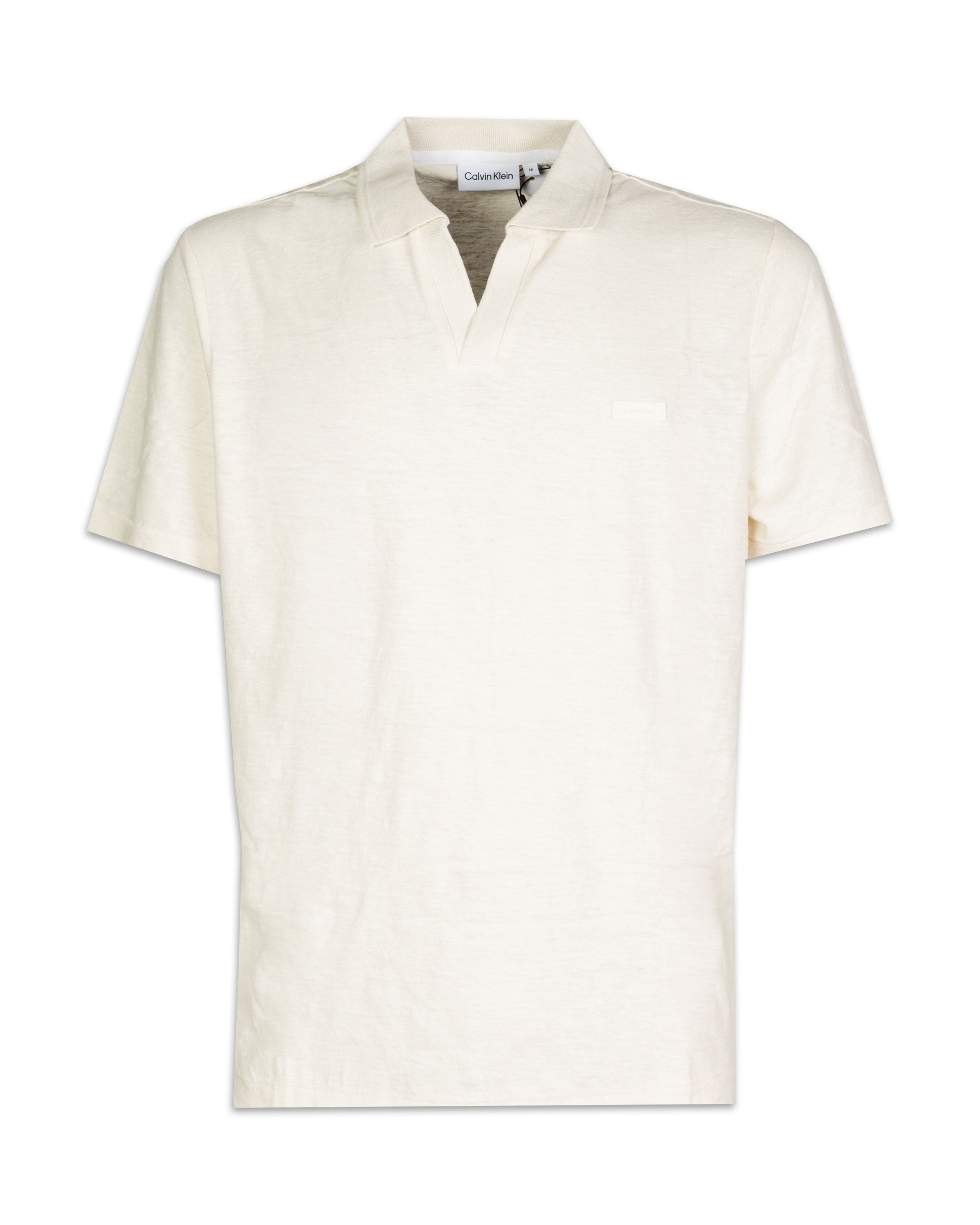 Polo Uomo Calvin Klein Cotton Linen Open Collar Egret