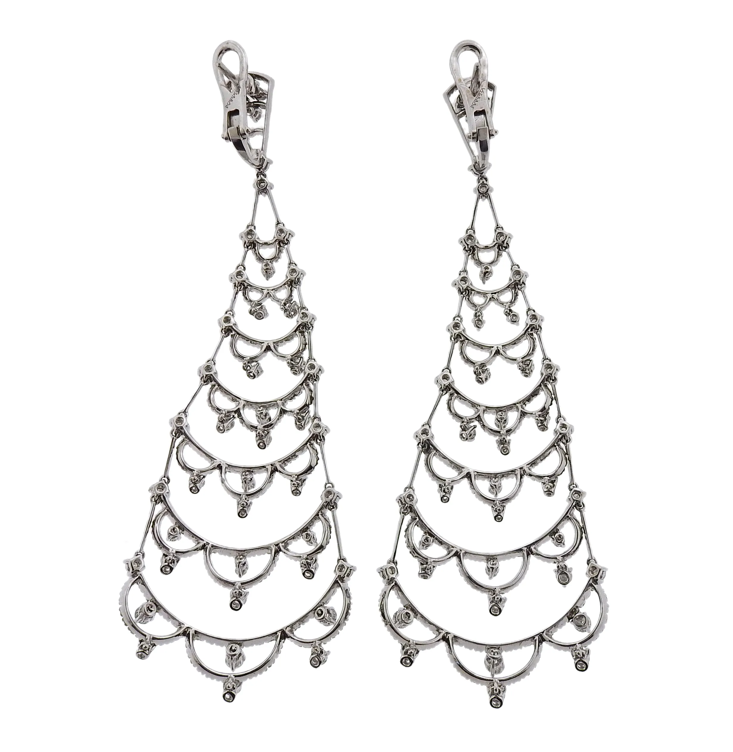 Porrati White Black Diamond Tsavorite Gold Chandelier Earrings