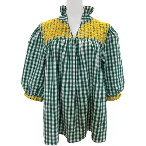 PRE-ORDER: Baylor Green Buffalo Check Gingham + Gold Tailgater Blouse (early August ship date)