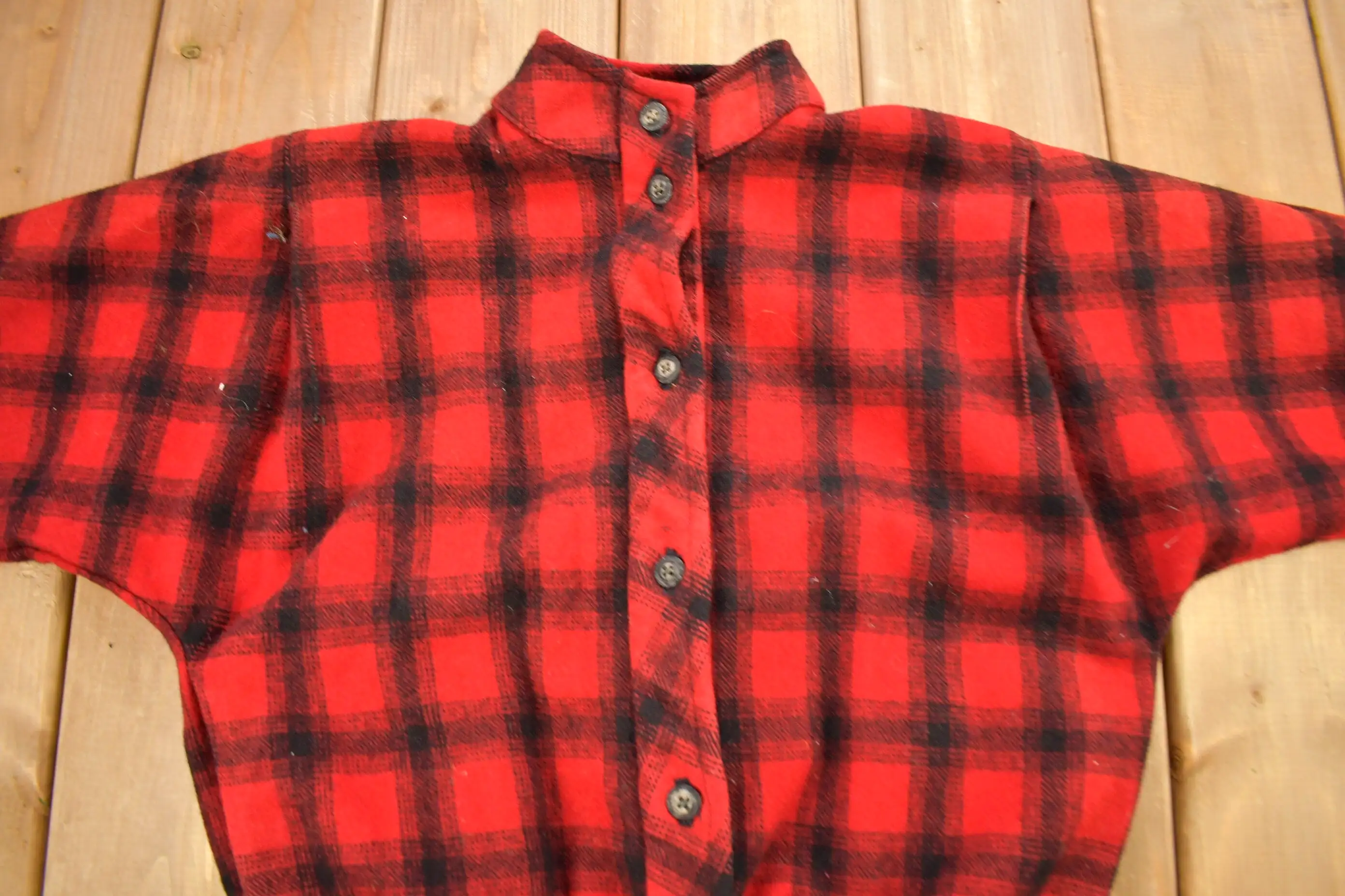 Vintage 1950s Wool Buffalo Plaid Button Up Hunting Jacket / True Vintage / Made In USA / Outdoorsman / 1950s Jacket