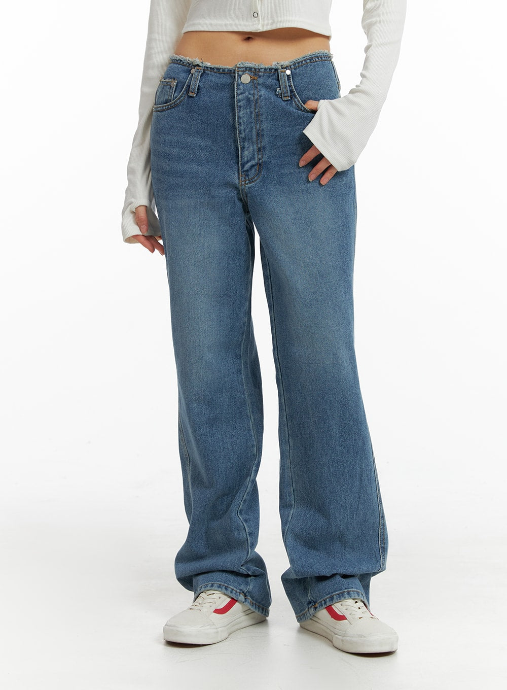 Waist Distressed Flared Jeans IM414