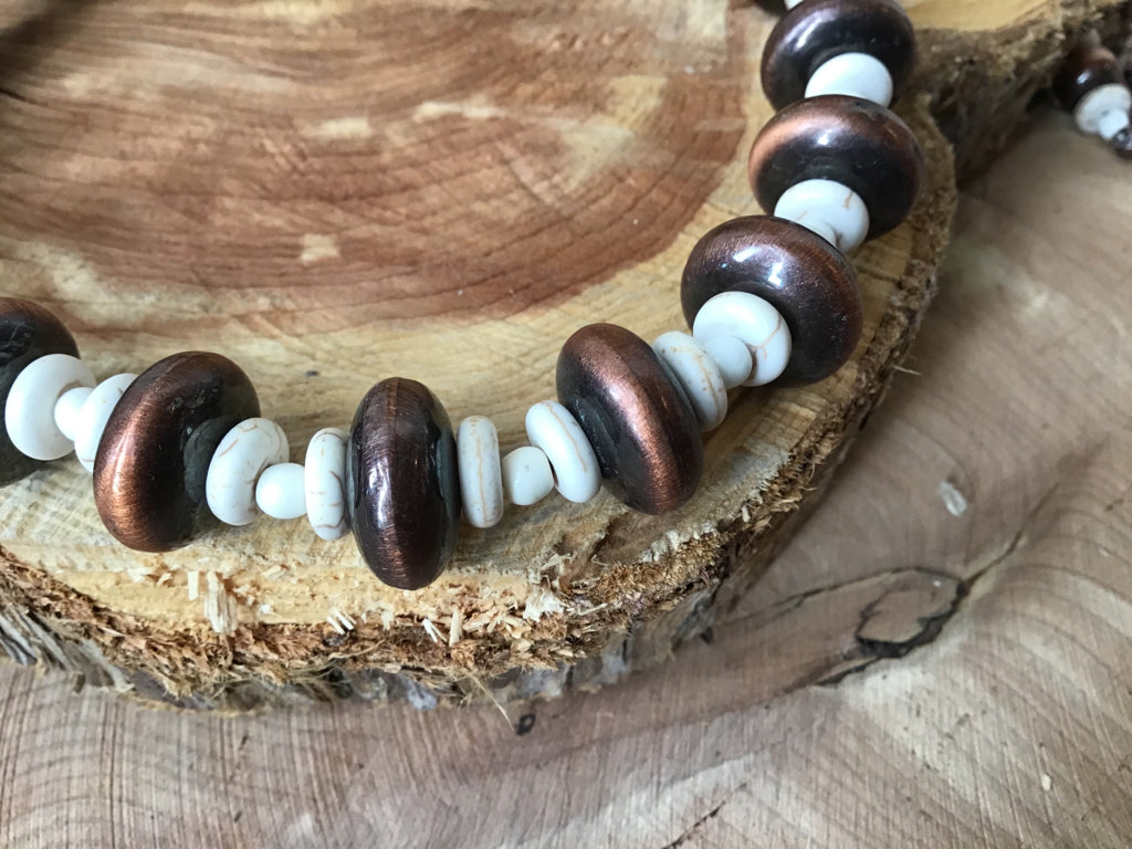 White Buffalo & Copper Navajo Style Pearl Necklace Set