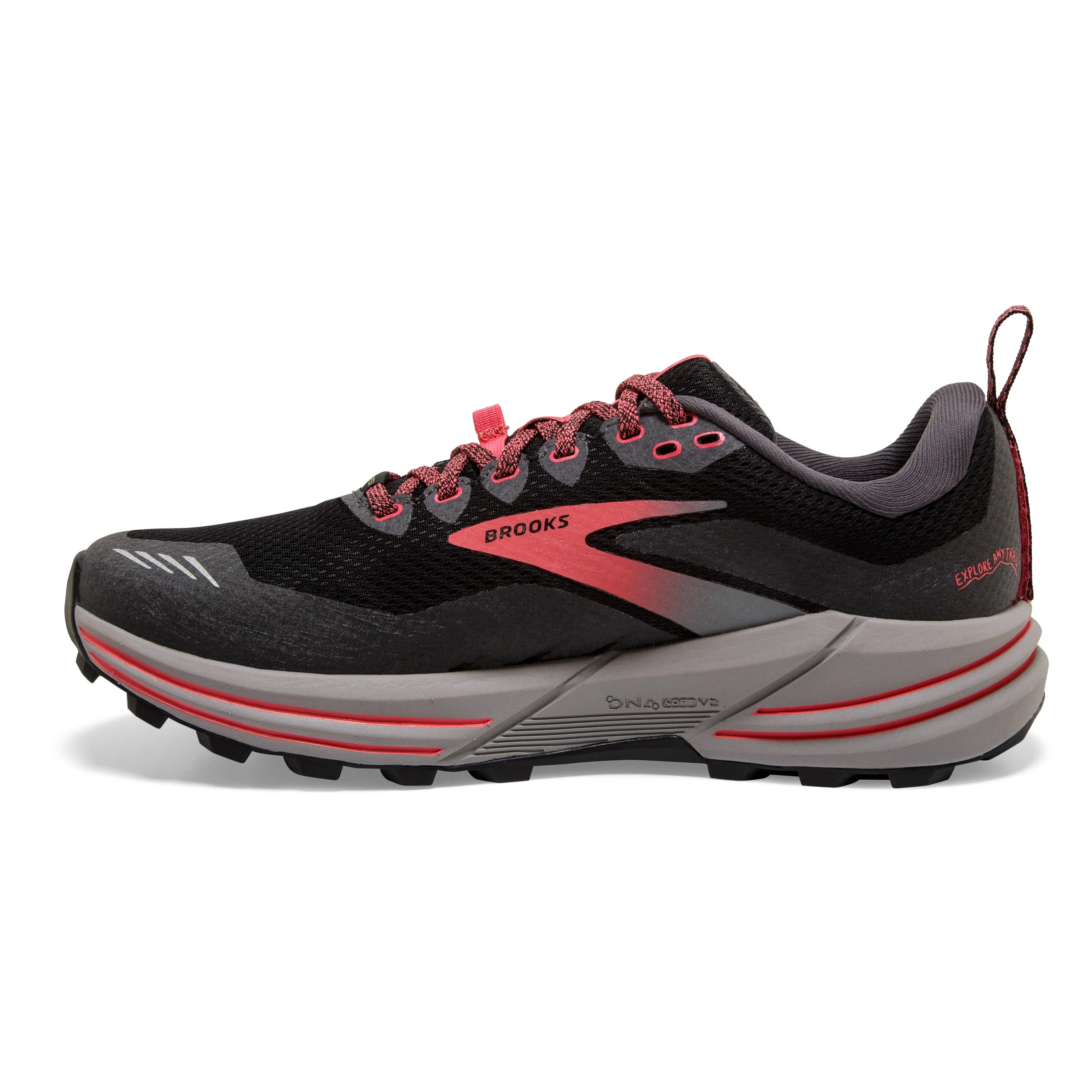 Women's Brooks Cascadia 16 GTX Color: Black/Blackened Pearl/Coral