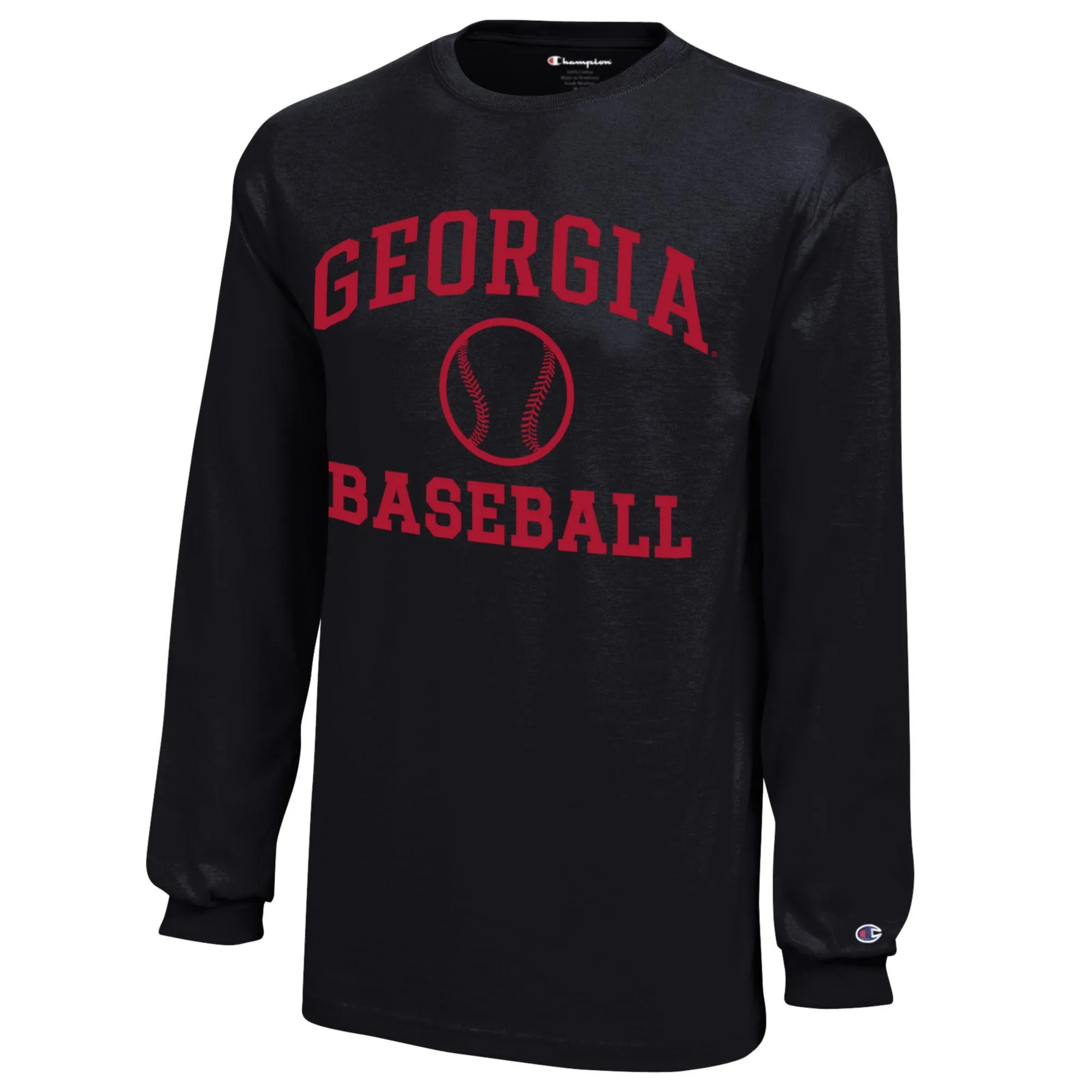 Youth Champion  Black Georgia Bulldogs Icon Logo Long Sleeve Baseball T-Shirt