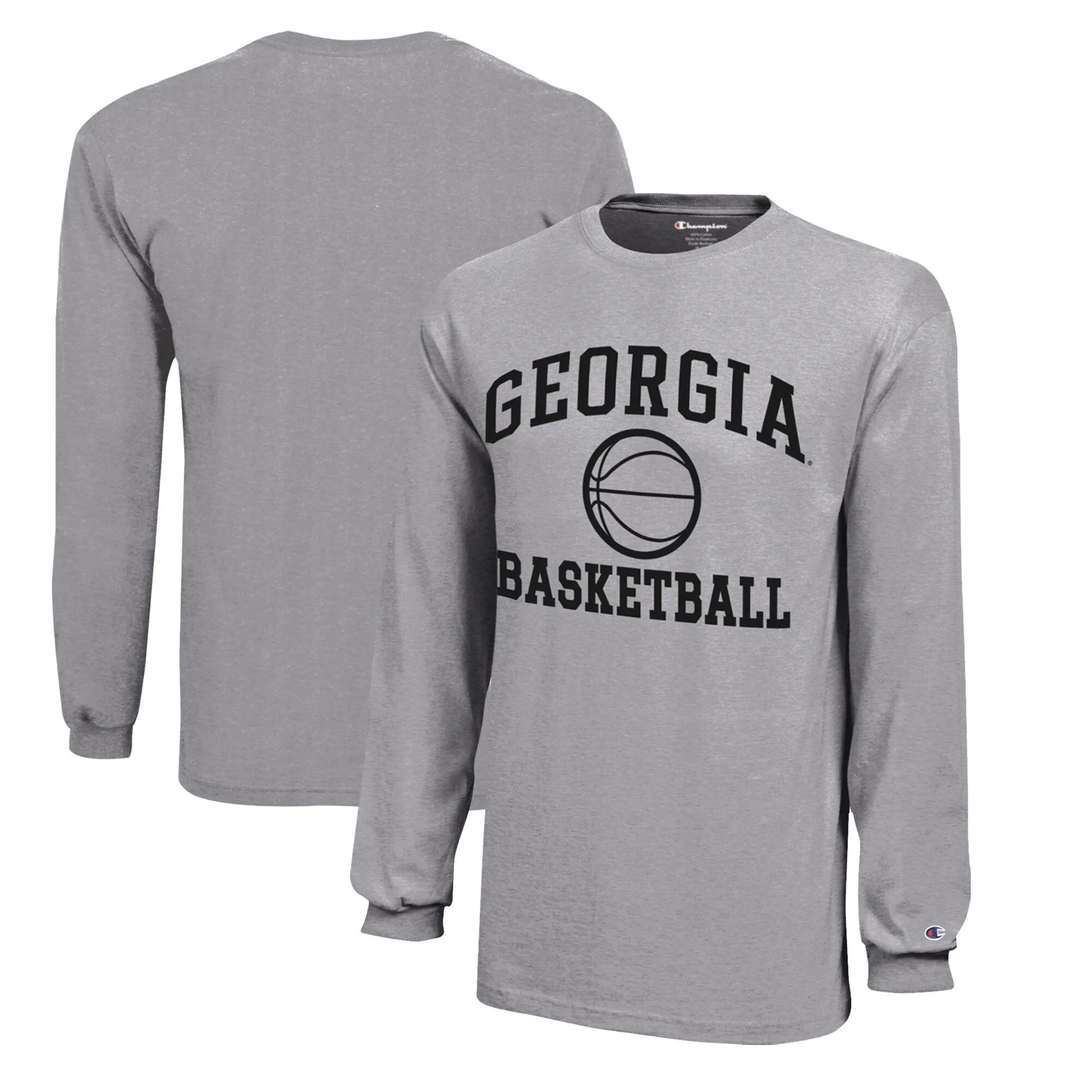 Youth Champion  Gray Georgia Bulldogs Icon Logo Long Sleeve Basketball T-Shirt