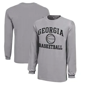 Youth Champion  Gray Georgia Bulldogs Icon Logo Long Sleeve Basketball T-Shirt