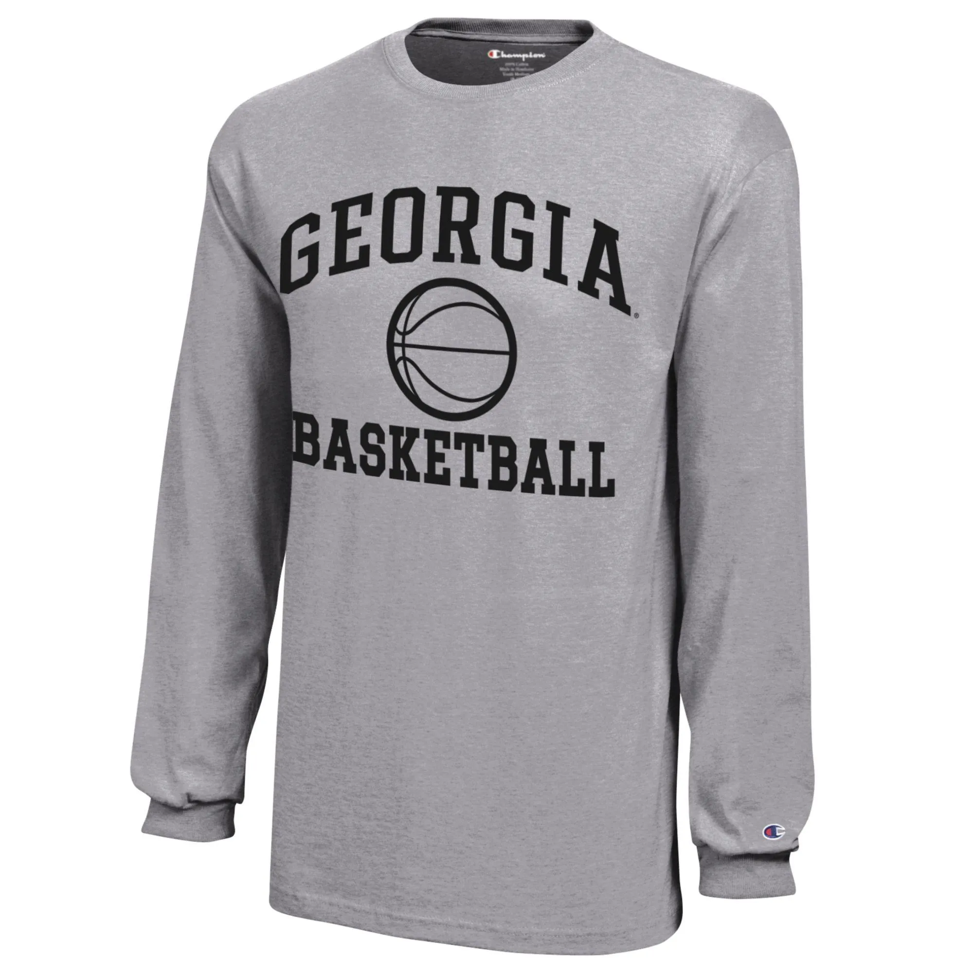 Youth Champion  Gray Georgia Bulldogs Icon Logo Long Sleeve Basketball T-Shirt